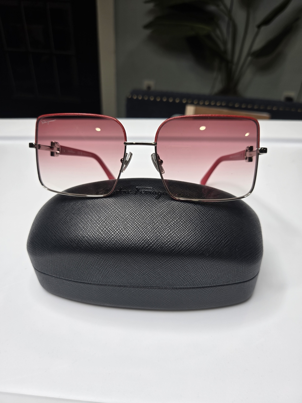Salvatore Ferragamo Square Gradient Pink Lens Sunglasses